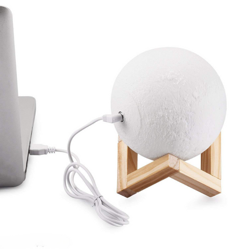 Colour Changing 3D Moon Lamp - 7 Colour Options, Wooden Stand, MicroUSB Cable