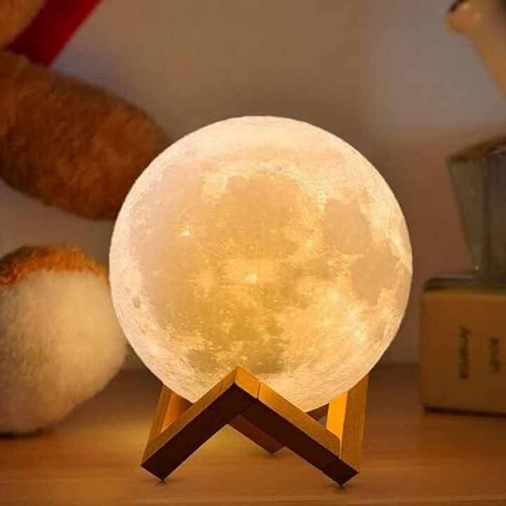 Colour Changing 3D Moon Lamp - 7 Colour Options, Wooden Stand, MicroUSB Cable