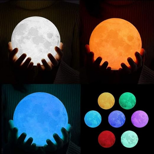 Colour Changing 3D Moon Lamp - 7 Colour Options, Wooden Stand, MicroUSB Cable